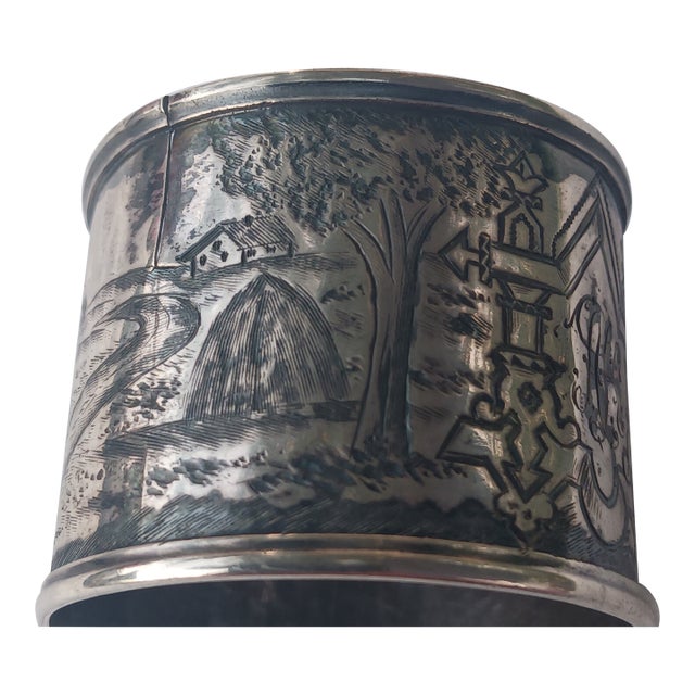 19th C. Imperial 84 Silver & Niello Napkin Ring, Gustav Nykanen For Sale