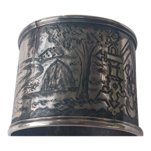 19th C. Imperial 84 Silver & Niello Napkin Ring, Gustav Nykanen