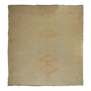Early 20th Century Zabihi Collection Abstract Oversize Cream Orange Light Turkish Shag Rug