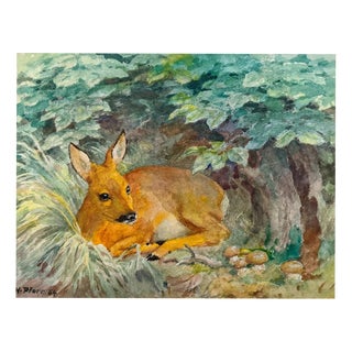 Heinrich Pforr, Resting Deer, 1964, Watercolor For Sale