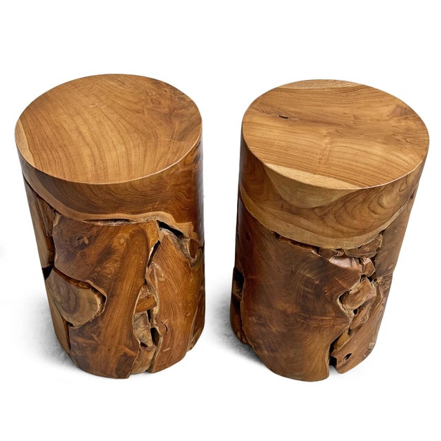 Teak Root Cylinder End Side Table For Sale In Los Angeles - Image 6 of 13