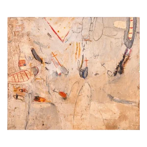 Brenda Goodman War Series Postmodern Abstract Oil Painting on Board 1971 Vintage