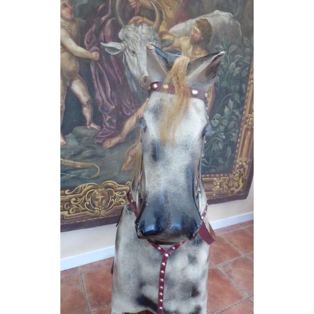 Large English Dapple Grey Rocking Horse, 1940 For Sale - Image 13 of 18