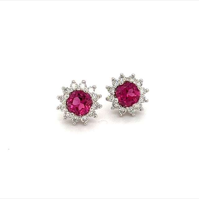 Natural Finely Faceted Quality Rubellite Tourmaline Diamond Earrings 14k Gold 1.36 TCW Certified $3,950 211348 This is a...