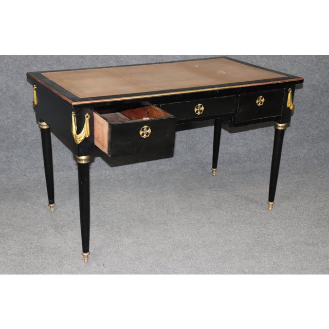 Maison Jansen Attributed Ebonized Leather Top Louis XVI Writing Desk For Sale - Image 9 of 13