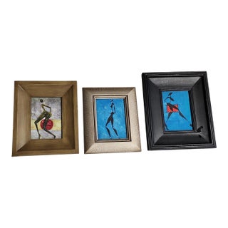 Vintage Contemporary African Figural Oil Paintings - Set of 3 For Sale
