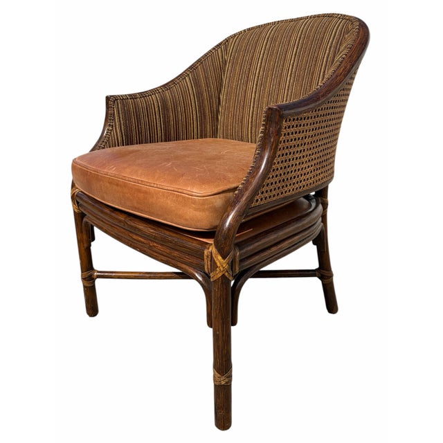 McGuire Set of Six McGuire Rattan Caned Toboggan Dining Chairs For Sale - Image 4 of 8