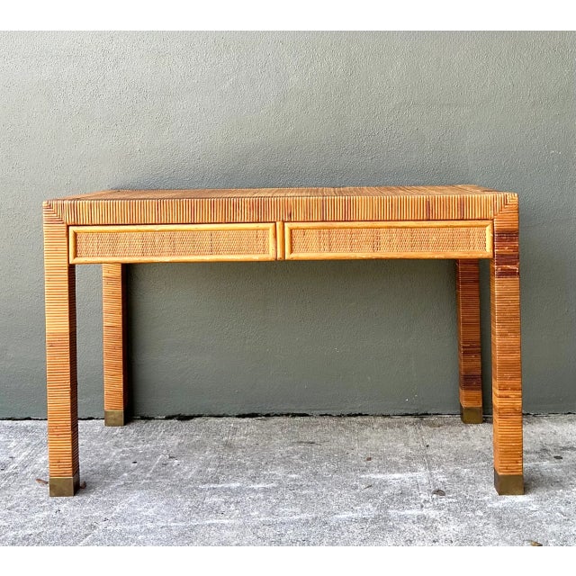 Wood Vintage Rattan Writing Desk After Bielecky Brothers For Sale - Image 7 of 12