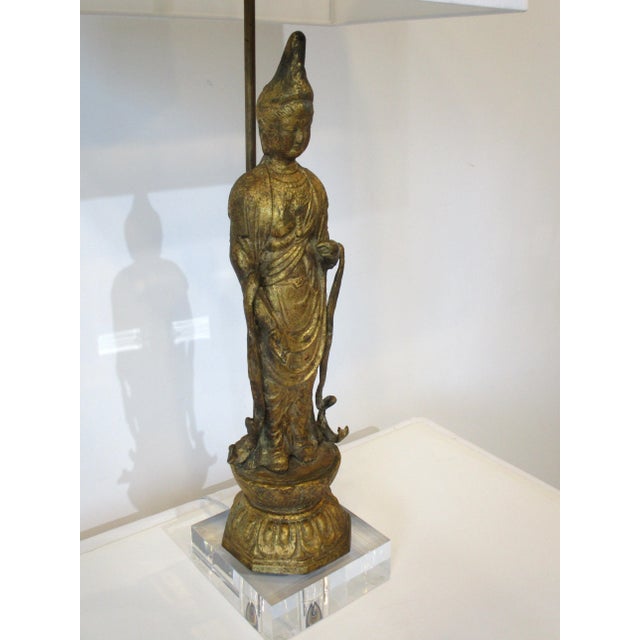 Asian Style Mid Century Gilt Asian Styled Buddha Table Lamp For Sale - Image 4 of 11