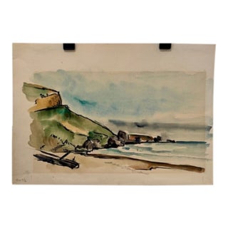 Henry Emil Salloch Original Watercolor on Paper Coastal Landscape . For Sale