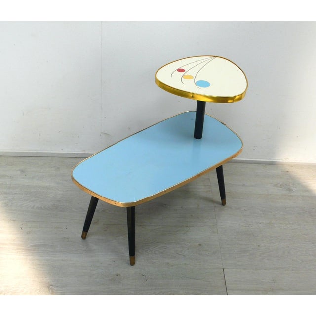 Wood Mid-Century German Side Table with Levels in Blue and White, 1950s For Sale - Image 7 of 7