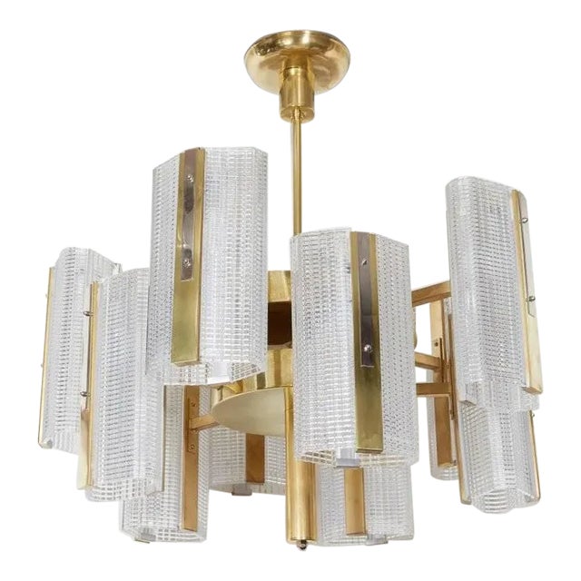 Kalmar Modernist Brass and Glass Ten-Arm Austrian Chandelier For Sale