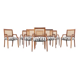 Set of Eight Danish Modern Mahogany and Cane Dining Armchairs For Sale