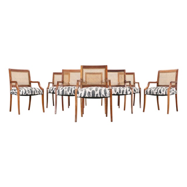 Set of Eight Danish Modern Mahogany and Cane Dining Armchairs For Sale