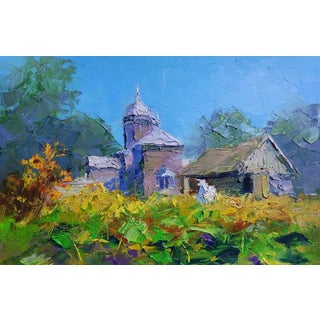 Oil Painting Village Church on a Clear Day Boris Serdyuk For Sale