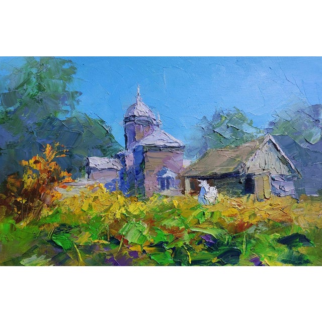 Oil Painting Village Church on a Clear Day Boris Serdyuk For Sale