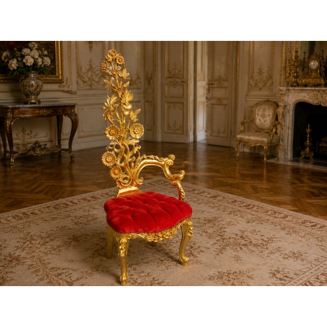 Baroque Mid 20c Italian Baroque Gold Red Velvet Side Chairs - Pair For Sale - Image 3 of 8
