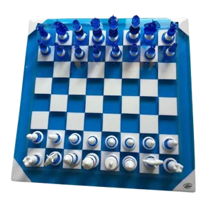 Vintage Scacchiera in Vetro DI Murano White & Blue Glass Chess Board