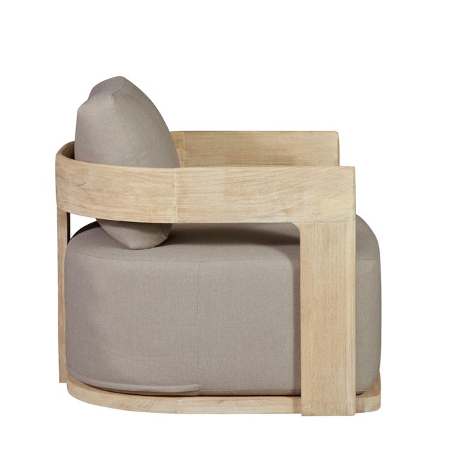 Eclipse Outdoor Solid Teak Wood Revolving Chair Natural Look - Gray Fabric For Sale - Image 12 of 12