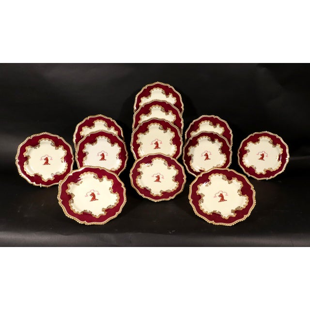Early 19th Century Flight, Barr & Barr Worcester Armorial Porcelain Claret-Ground Dessert Plates- A Set of Twelve For Sale - Image 5 of 13