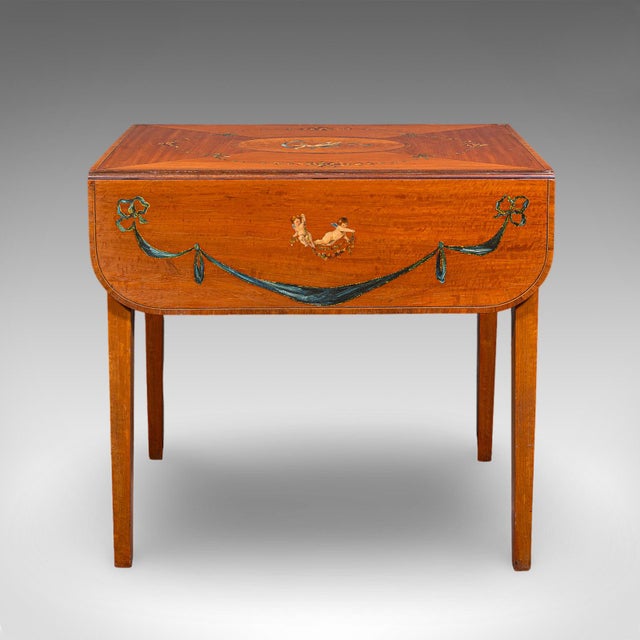 Wood Antique Pembroke Table, English, Satinwood, Drop Leaf, Occasional, Tea, Regency For Sale - Image 7 of 12