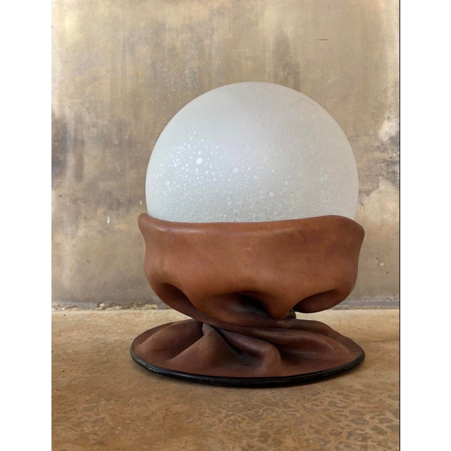 Glass Table Lamp in Leather and Frosted Glass from Nova Tecno, Italy, 1970s For Sale - Image 7 of 9