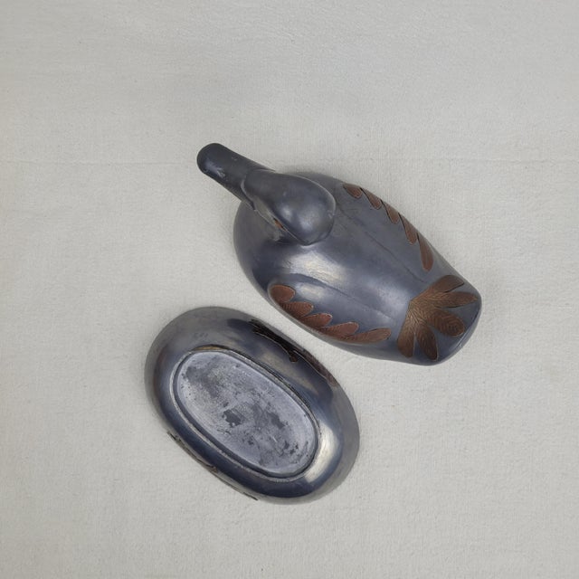 Metal Vintage Pewter Duck Trinket Box Copper Inlay Feather Detail Lidded Dish Gray For Sale - Image 7 of 10