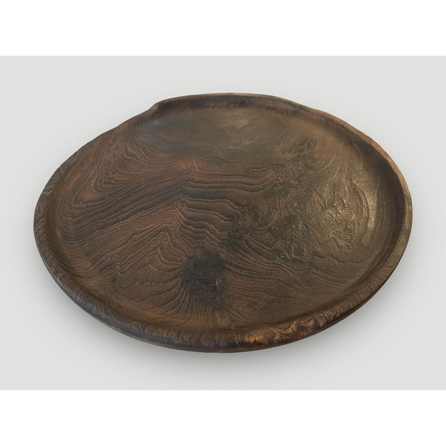 2010s Andrianna Shamaris Minimalist Charred Teak Wood Shallow Platter For Sale - Image 5 of 6