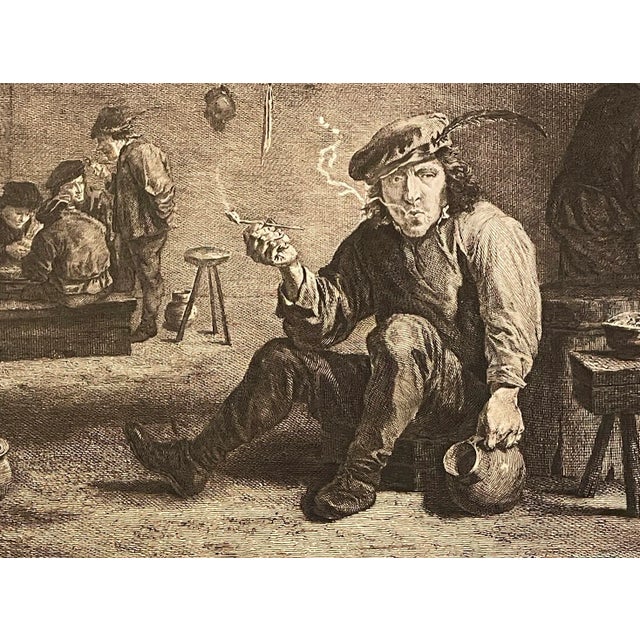 Early 20th century engraving after a painting by David Teniers (1610-1690), titled here "A Quiet Whiff."