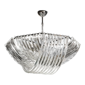 Monumental Modernist Hand-Blown Murano Glass Ribbon Chandelier in Chrome