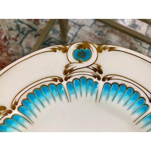 Turquoise Early 20th Century Tiffany & Co Hand-Painted Floral Scalloped Dinner Plates — Mintons Made in England- Set of 6 For Sale - Image 8 of 10