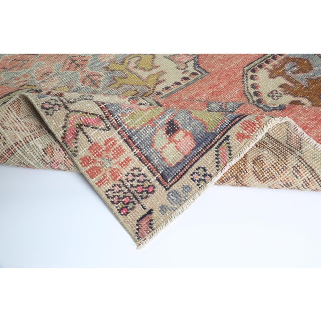 Mid 20th Century Hand-Knotted Oushak Rug From Turkey in Muted Rose & Blue - 4' 2'' X 6' 11'' For Sale - Image 4 of 11