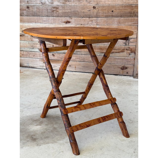 Vintage Boho Tortoise Rattan and Bamboo Slat Folding Side Table For Sale - Image 10 of 12