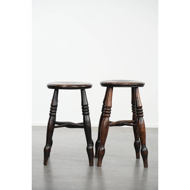 Antique English Windsor Stools, 1700s, Set of 2 For Sale - Image 4 of 13