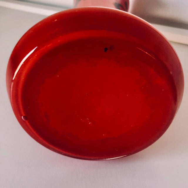 1950s Vintage Red Glass,Silver Overlay Floral Design Vase For Sale - Image 5 of 6