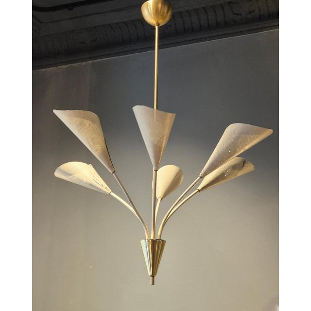 Bent Karlby Chandelier with Six Arms in Perforated Metal by Bent Karlby, 1950s For Sale - Image 4 of 10