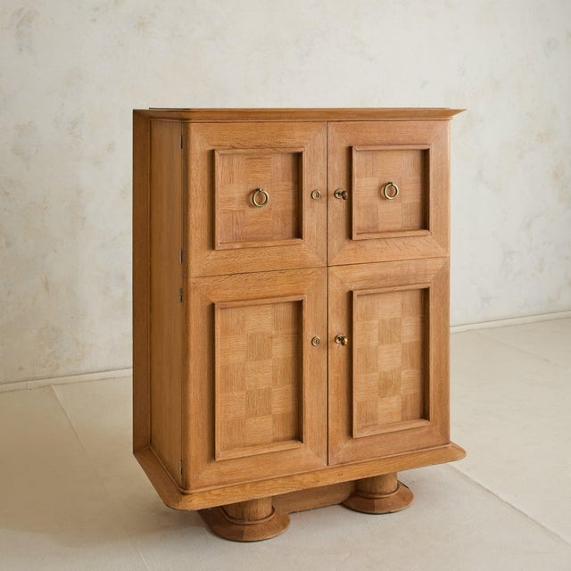 French Oak Bar Cabinet with Parquetry + Mirrored Interior, 1940s For Sale - Image 11 of 11