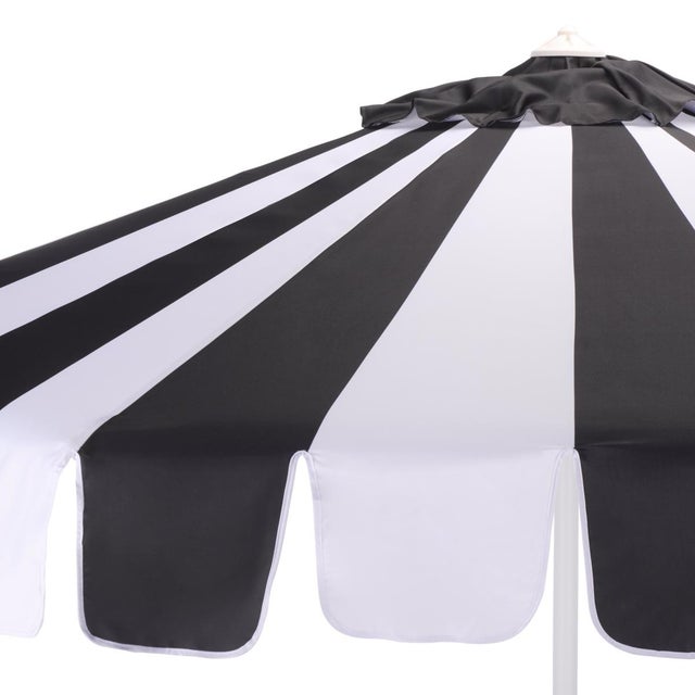 Spritely Home Meze 9 Ft Crank Umbrella, Black Cabana Stripe/White Pole For Sale - Image 4 of 9