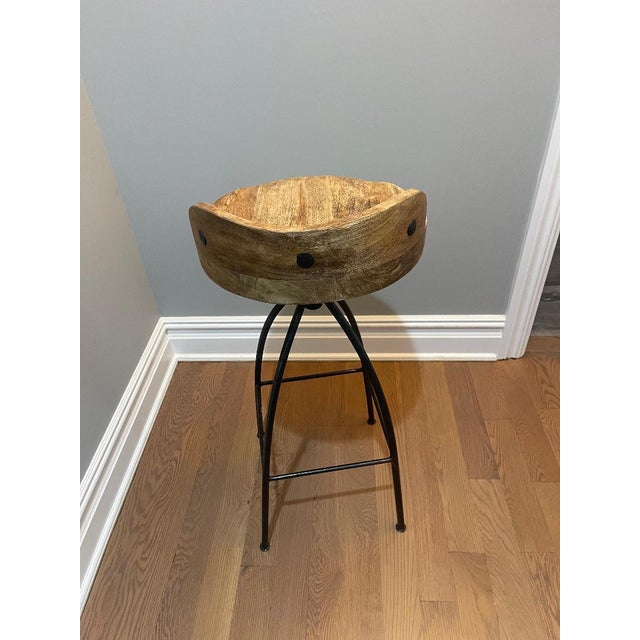 American Restoration Hardware Bar Stools From Resourced Wood For Sale - Image 3 of 5