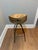American Restoration Hardware Set of 2 Reclaimed Wood & Metal Swival Bar Stools Carved Wood Seats With Black Metal Base For Sale - Image 3 of 5
