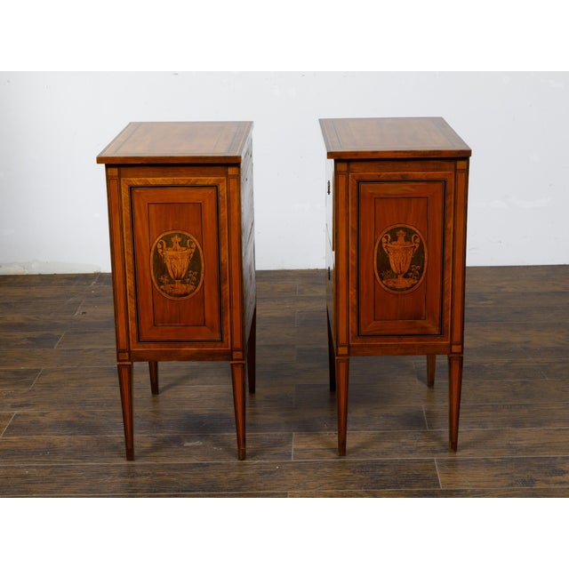 Pair of Italian Neoclassical 1800s Walnut Bedside Tables with Marquetry Décor For Sale In Atlanta - Image 6 of 12