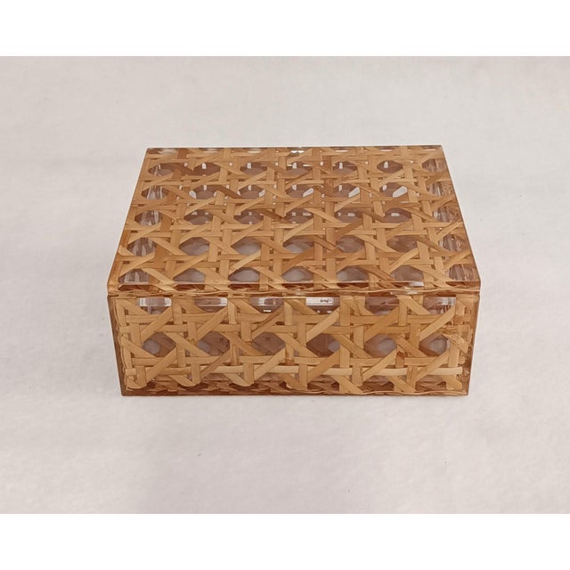 Mid-Century Modern Acrylic Glass and Vienna Straw Box from Christian Dior, 1980s For Sale - Image 4 of 11