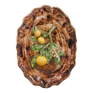 19th Century French Tardieu Fils Menton Faience Barbotine Citrus Wall Platter For Sale