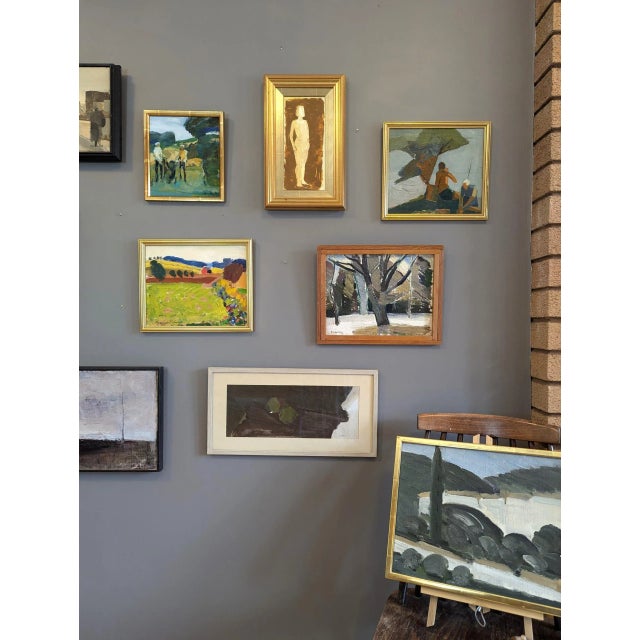 Mid 20th Century Mid-Century Modern "Fresh Fields" Vintage Mini Post-Impressionist Landscape Oil Painting, Framed For Sale - Image 5 of 11