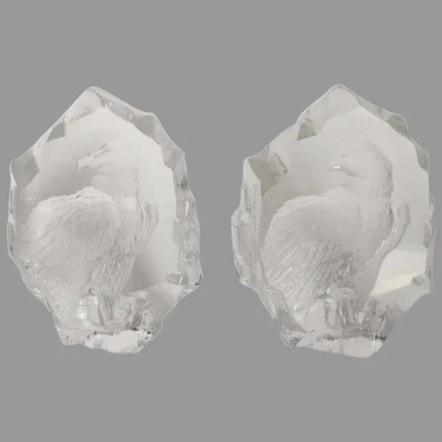 Eagle Crystal Sweden Paperweight Bookends by Mats Jonasson - A Pair For Sale - Image 13 of 13
