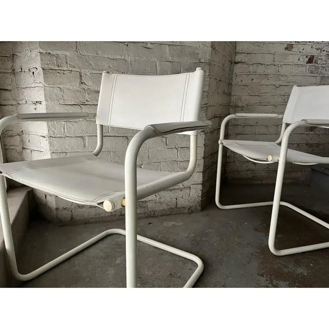 1980s 1980s Italian White Leather Cantilever Chairs Set of 2 Attributed to Mart Stam and Marcel Breuer For Sale - Image 5 of 11