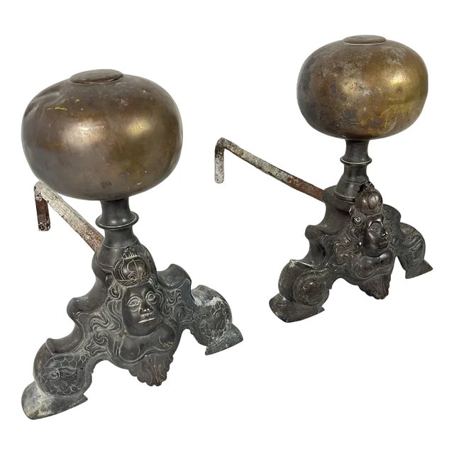 Bronze Fireplace Chimney Lighters, Italy, 1940s, Set of 2 For Sale