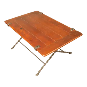 Vintage Planked Top Coffee Table With Iron Base