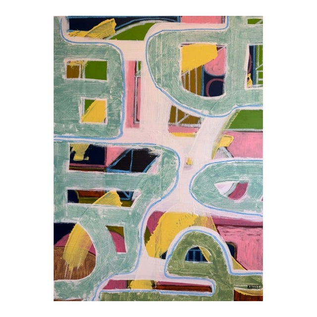 Large 36x48 Contemporary Abstract Acrylic Painting on Canvas – Mint & Pastel Expressions For Sale