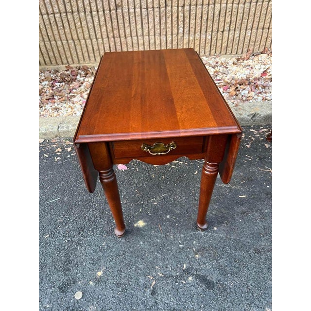 Pair of Federal Style Solid Cherry Drop Leaf Side Tables For Sale - Image 4 of 10